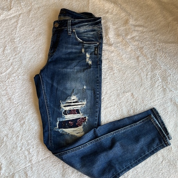 Jeans Miss Me Pailleté Et Brodé - Slim, Taille 29x29, Gris Foncé - Neuf Avec étiquette